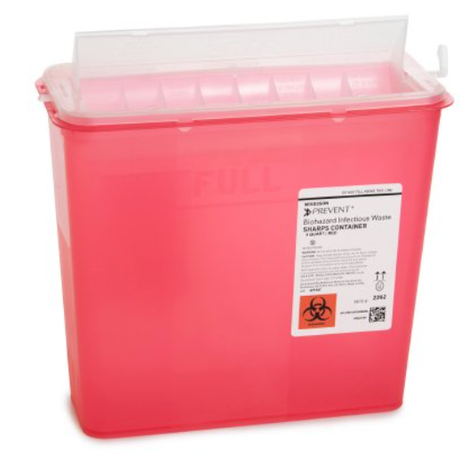 Sharps Container McKesson Prevent® Translucent Red Base 10-3/4 H X 10-1/2 W X 4-3/4 D Inch Horizontal Entry 1.25 Gallon